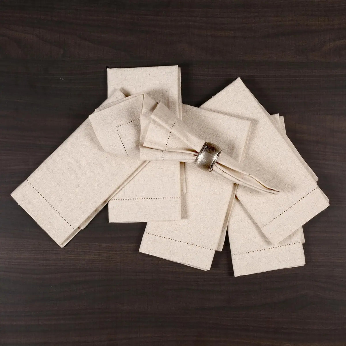 Hemstitched Linen Napkins Set of 6, product photo 3