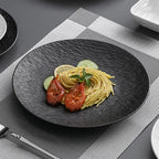 Matte Textured Ceramic Dinner Plate, Round Serving Plate for Steak, Pasta and Grilled Dishes, Black or White, Two Sizes