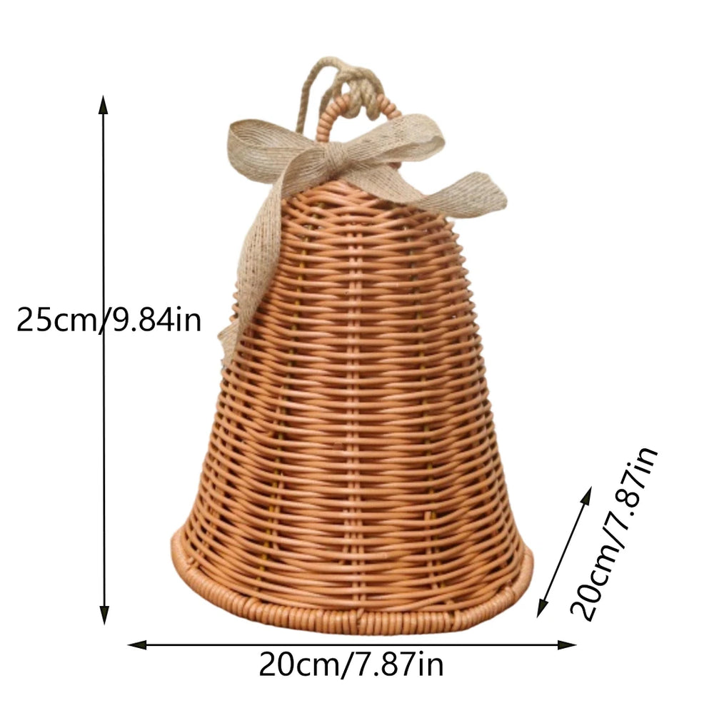 Woven Rattan-Look Christmas Bell, Hanging Ornament for Door, Wall and Christmas Tree, Small or Large