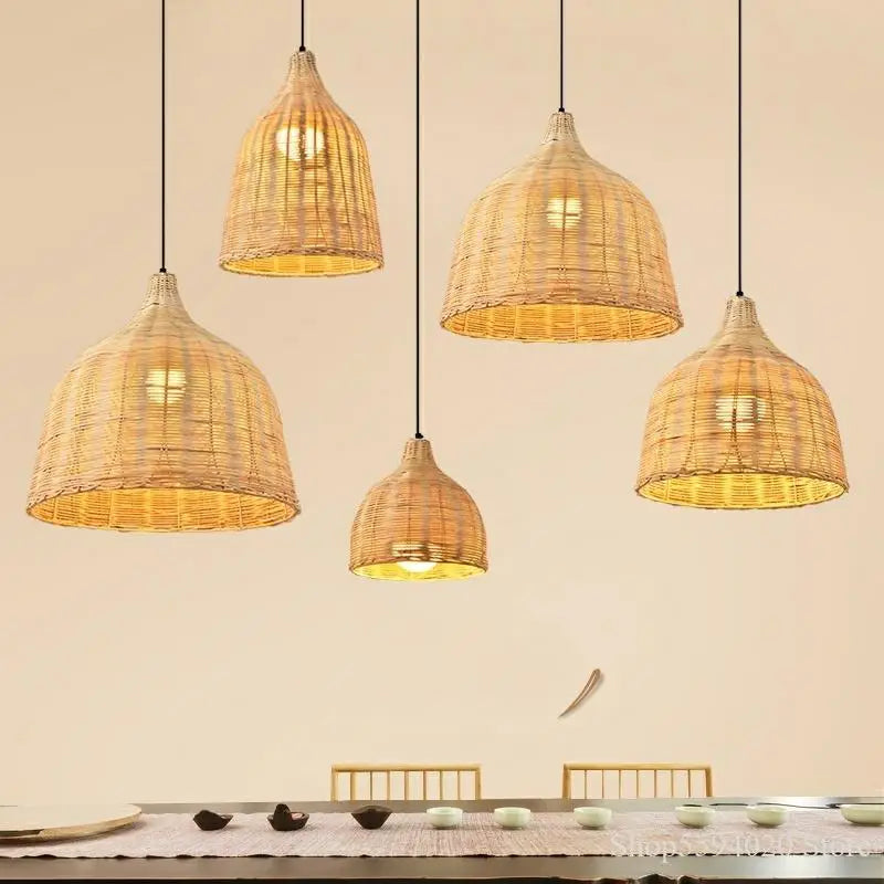 Woven Rattan Pendant Light, Handmade Bamboo Ceiling Lamp for Dining Room, Kitchen and Cafe, Small to Extra Large