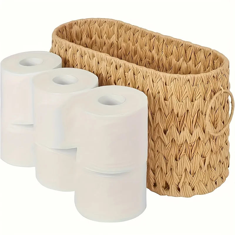 Woven Toilet Paper Basket, Vintage-Style Bathroom Storage Basket for Toilet Rolls and Towels, Natural