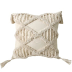 Tufted Cotton Pillow Cover with Tassels, Retro Textured Throw Pillow Case for Sofa and Bed, 45 x 45 cm, Zigzag, Diamond or Lattice