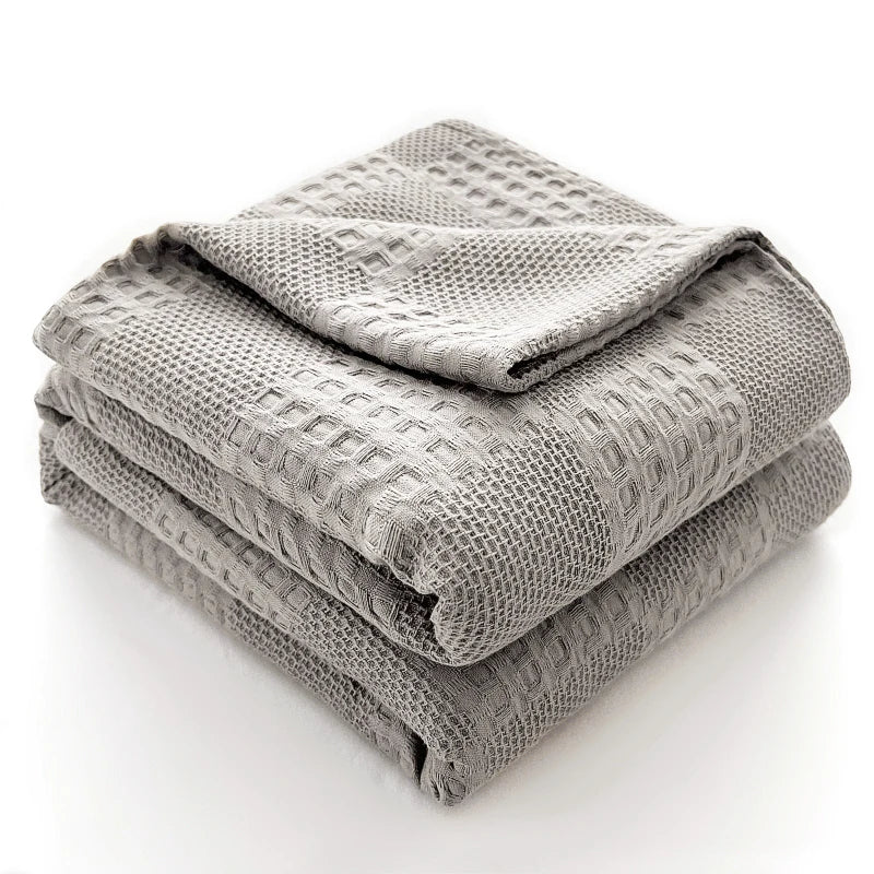 Cotton Waffle Throw Blanket, Soft Breathable Waffle Weave Blanket for Sofa and Bed, 100 x 150 cm, Light Grey, Dark Grey, Dusty Blue or Yellow