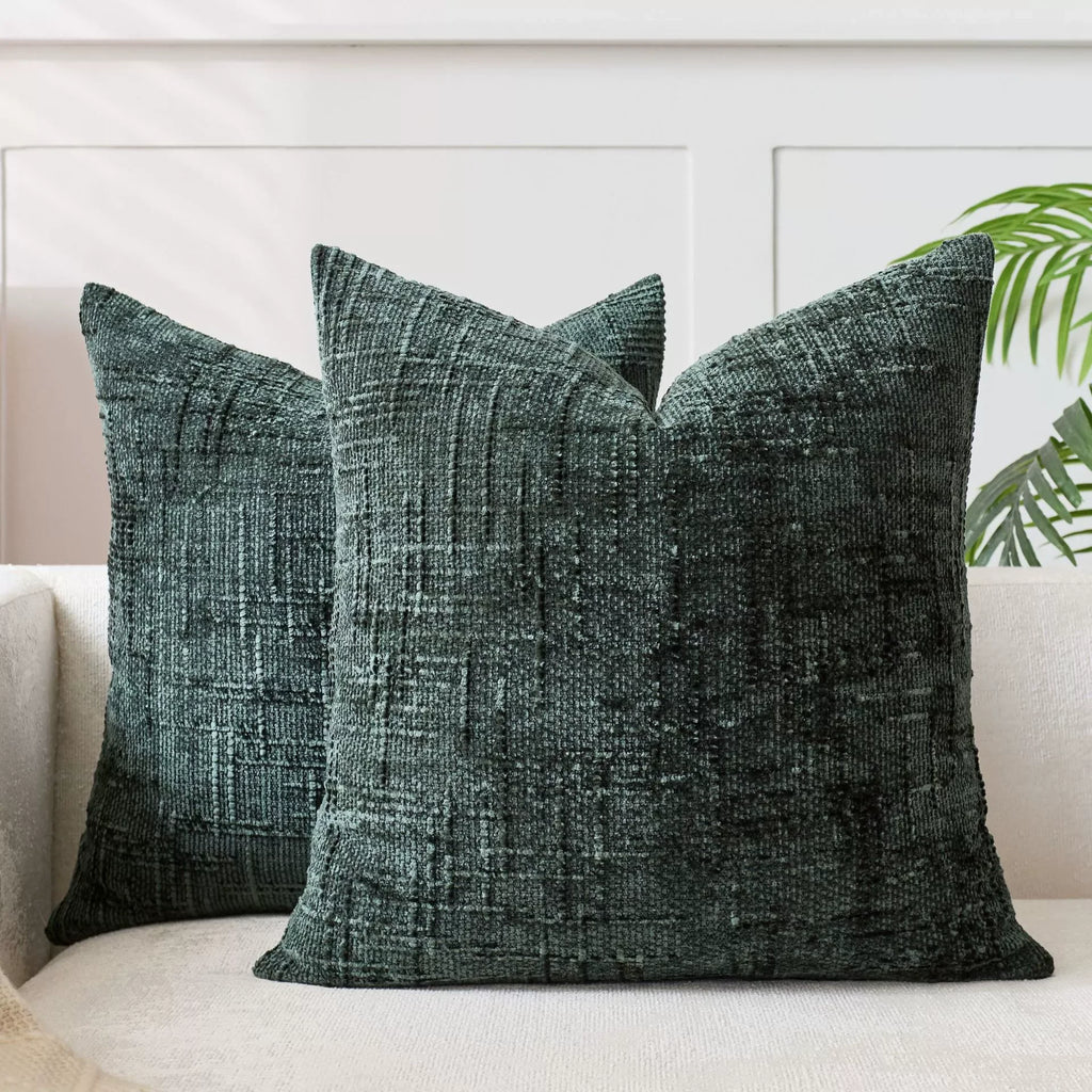 Textured Woven Pillow Covers Set of 2, Neutral Farmhouse Throw Pillow Cases for Sofa and Bed, 45 x 45 cm, Beige, Camel, Dark Green or Brick Red