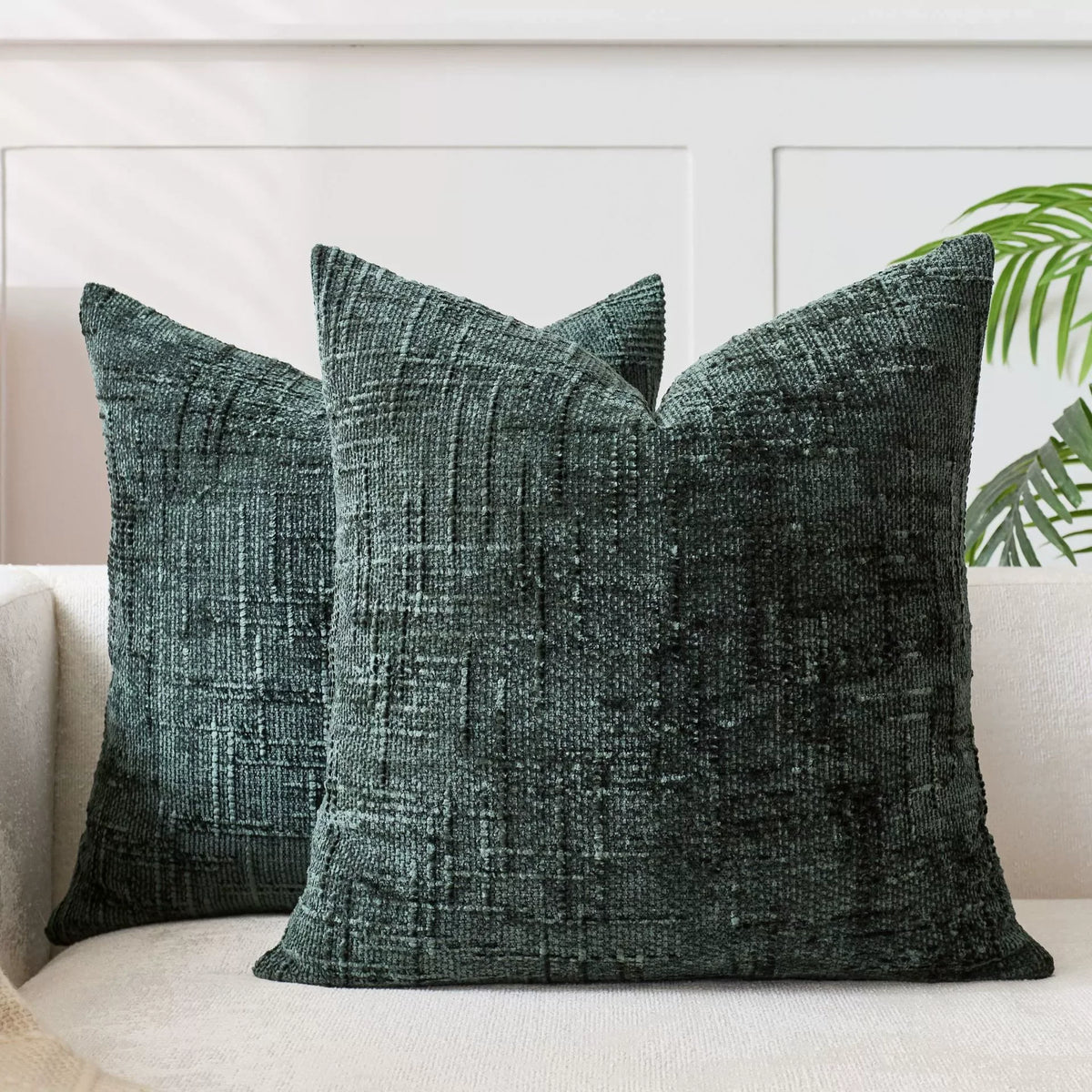 Textured Woven Pillow Covers Set of 2, Neutral Farmhouse Throw Pillow Cases for Sofa and Bed, 45 x 45 cm, Beige, Camel, Dark Green or Brick Red