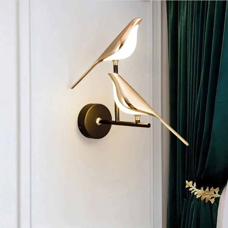 Golden Bird LED Wall Light, Nordic Novelty Sconce for Bedroom, Living Room and Bar, One or Two Birds, Natural White