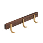 Walnut-Tone Towel Hook Rail, 3-Hook Wall Rack for Towels, Robes and Coats