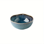 Asymmetric Ceramic Bowl, 16.5 cm Reactive Glaze Bowl for Noodles, Salad and Serving, Black or Blue
