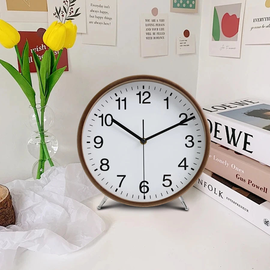 Wooden Table Clock, Silent Desk and Shelf Clock for Living Room and Bedroom, Four Styles