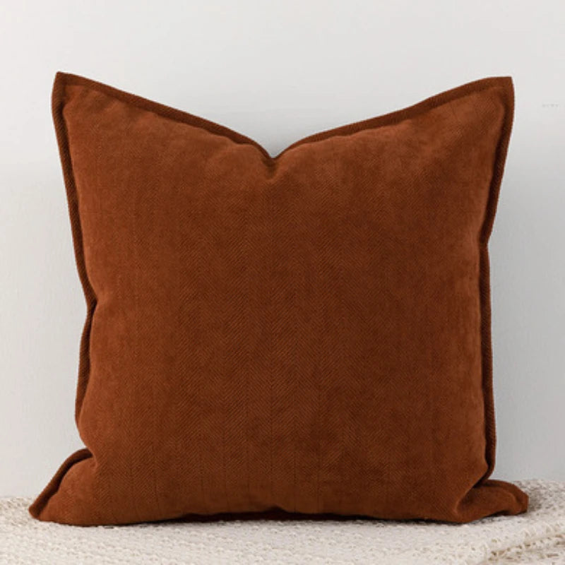 Chenille Throw Pillow Cover, Thick Soft Cushion Case with Flange Edge for Sofa and Bed, Cream, Beige, Olive Green or Caramel