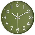 Retro Wall Clock with Raised Numbers, Silent Quartz Clock for Living Room and Kitchen, 25 cm, Emerald Green, Olive Green, Black or White and Gold