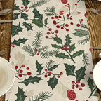 Christmas table runner with holly and berries
