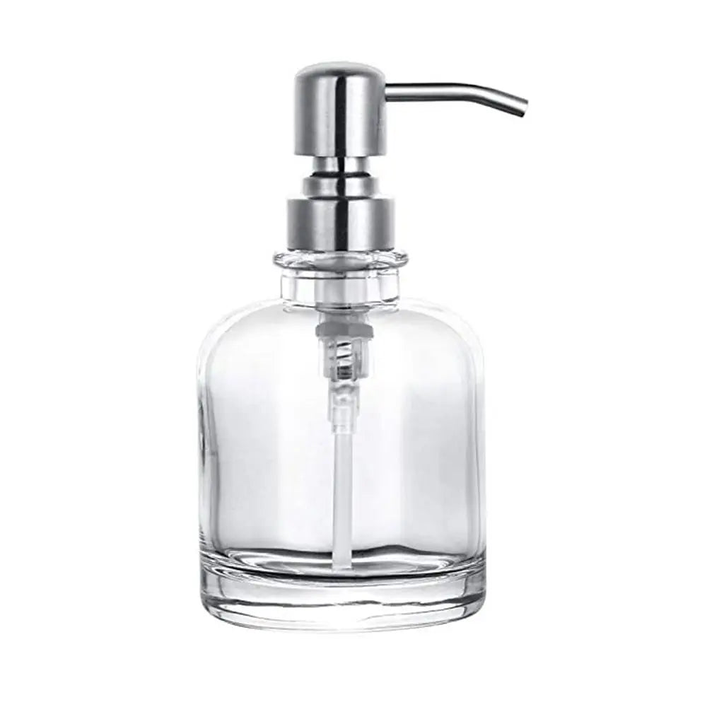 Thick Glass Soap Dispenser, Refillable Pump Bottle for Hand Soap and Lotion, Clear with Silver Pump