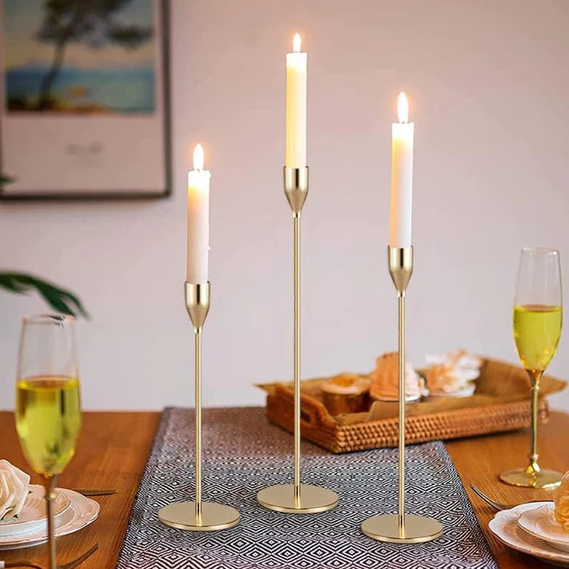 Metal Candle Holder Set of 3, Minimalist Taper Candlesticks for Weddings, Restaurants, Christmas and Bulk Wholesale Orders, Gold, Black or White
