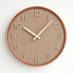 Japanese-Style Silent Wooden Wall Clock, Minimalist Clock with Raised Numbers for Living Room and Kitchen, Natural or Dark Wood