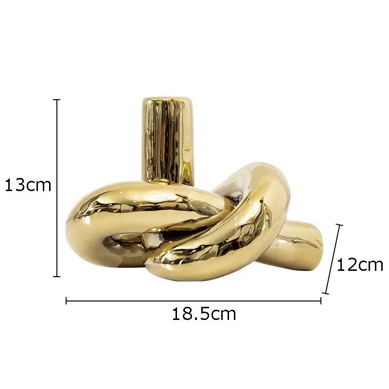 Ceramic Knot Sculpture, Abstract Twisted Ornament for Shelf, Desk and Coffee Table, Gold or Silver