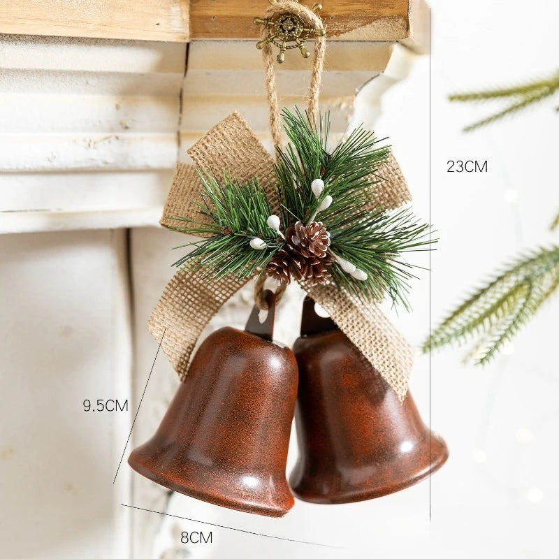 Christmas Bells with Pine and Bow, Open Bell Ornament for Christmas Tree, Door and Wall, Green, Red, Silver or Bronze