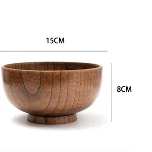 Japanese-Style Wooden Bowl, Round Bowl for Soup, Rice and Salad, Three Sizes