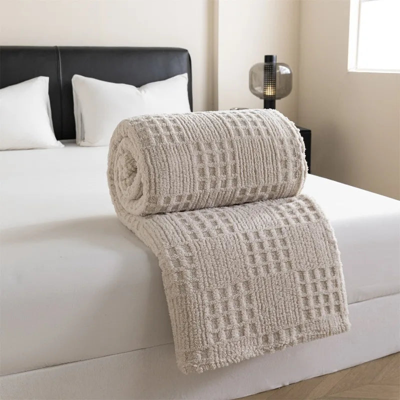 Waffle Texture Throw Blanket, Soft Cozy Nap Blanket for Sofa, Bed and Travel, 100 x 150 cm, Beige, Taupe, Sage Green or Blue Grey