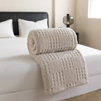 Waffle Texture Throw Blanket, Soft Cozy Nap Blanket for Sofa, Bed and Travel, 100 x 150 cm, Beige, Taupe, Sage Green or Blue Grey