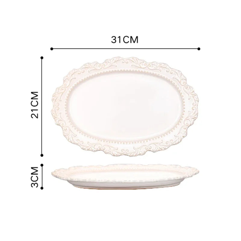 Vintage Embossed Ceramic Plate, Relief Pattern Dinner and Dessert Plate, Plates, Bowl or Oval Platter