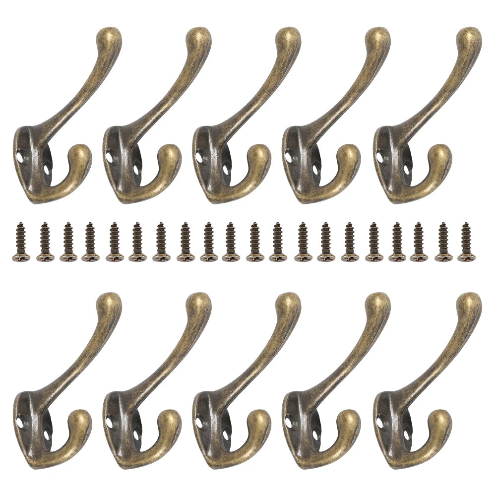 Vintage Bronze Coat Hooks Set of 10, product photo 1