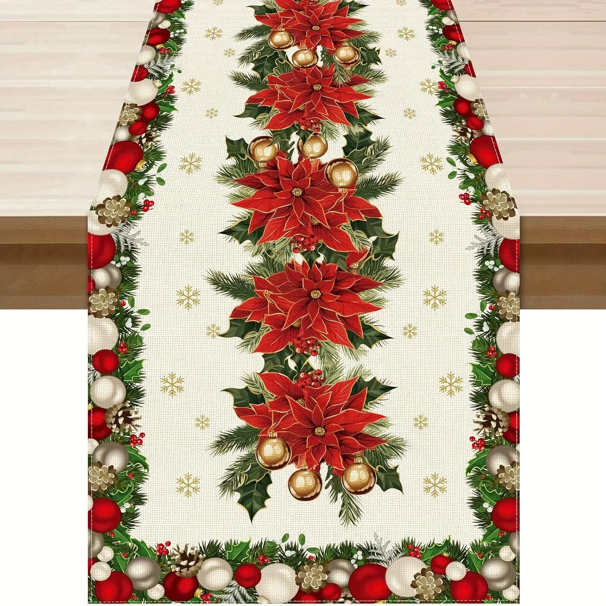 Christmas table runner with poinsettias