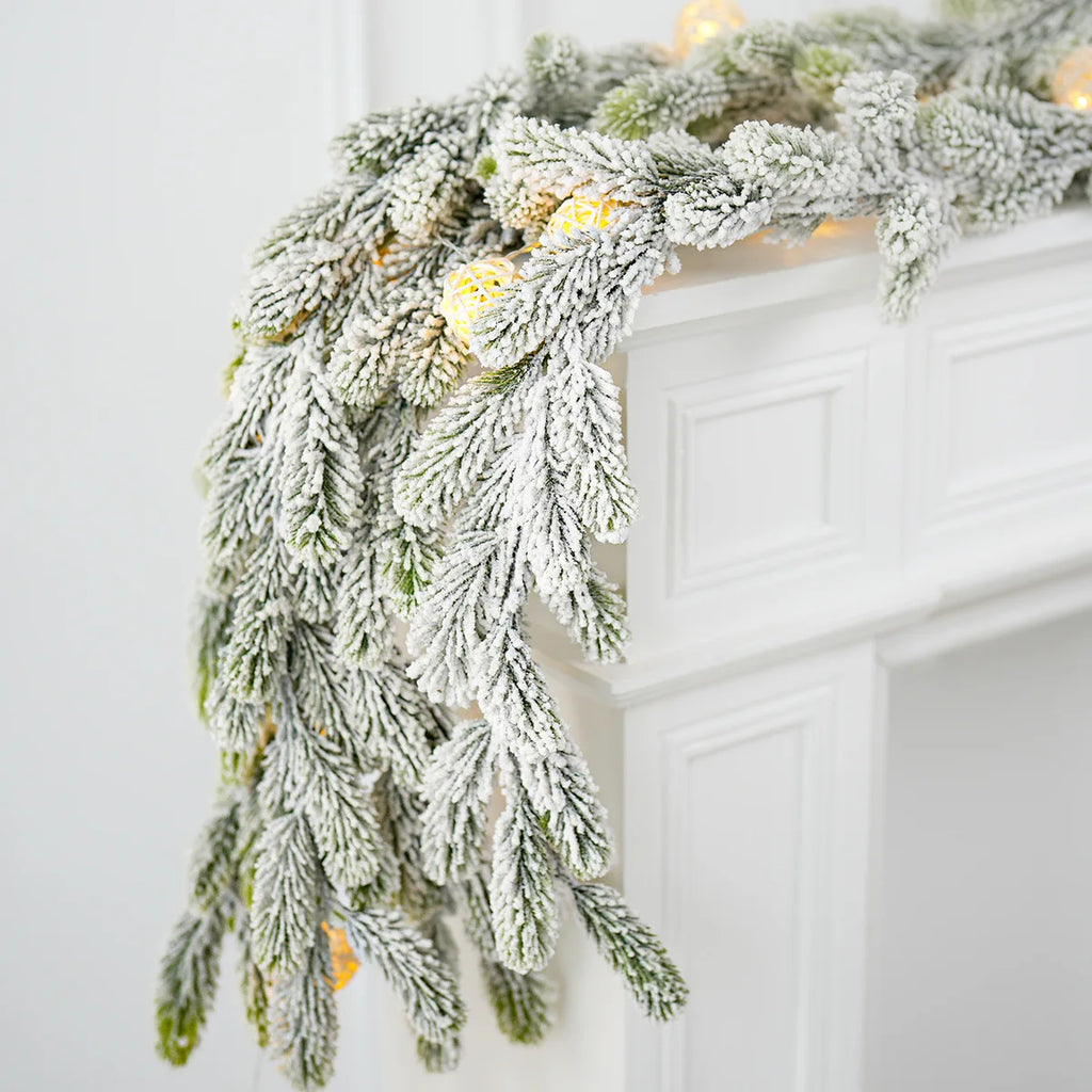 Frosted Christmas Garland, Snowy Pine Garland for Mantel, Staircase and Doorway, With or Without LED Lights