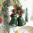 Christmas Bells with Pine and Bow, Open Bell Ornament for Christmas Tree, Door and Wall, Green, Red, Silver or Bronze