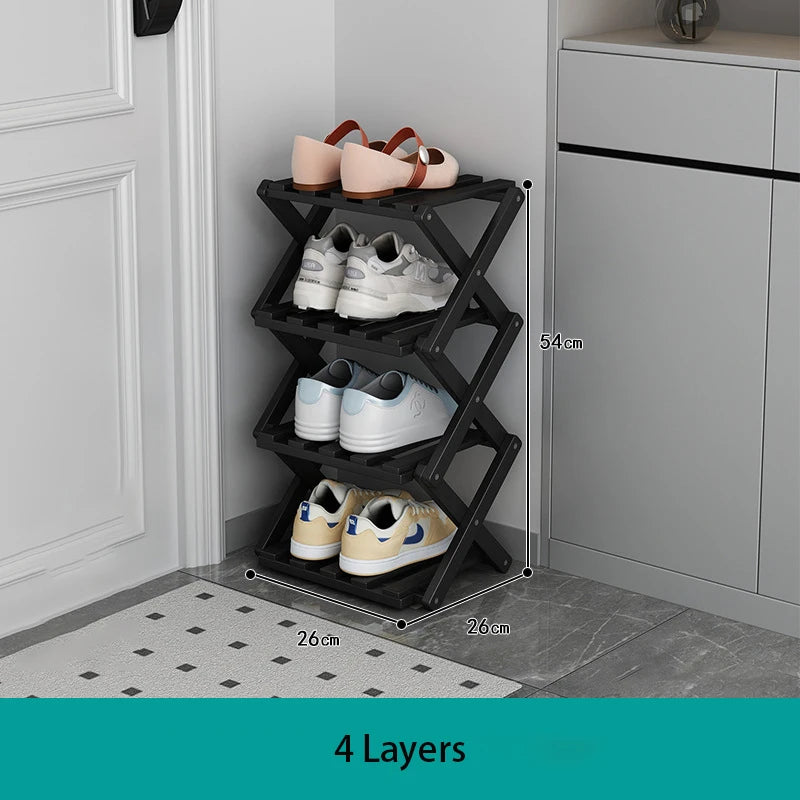 Foldable Wooden Shoe Rack, Installation-Free Shoe Shelf for Entryway, Closet and Hallway, Natural or Black, 4 or 5 Tiers