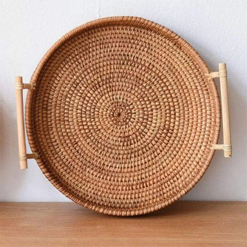Round Rattan Tray with Two Handles, product photo 1