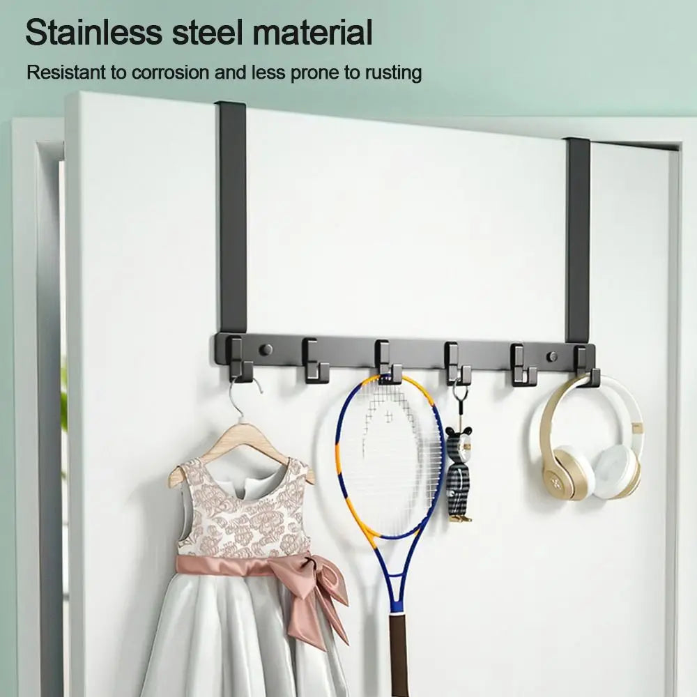Over-the-Door Hooks with 6 Hooks, Metal Door Hanger for Coats, Towels and Bags, White or Black