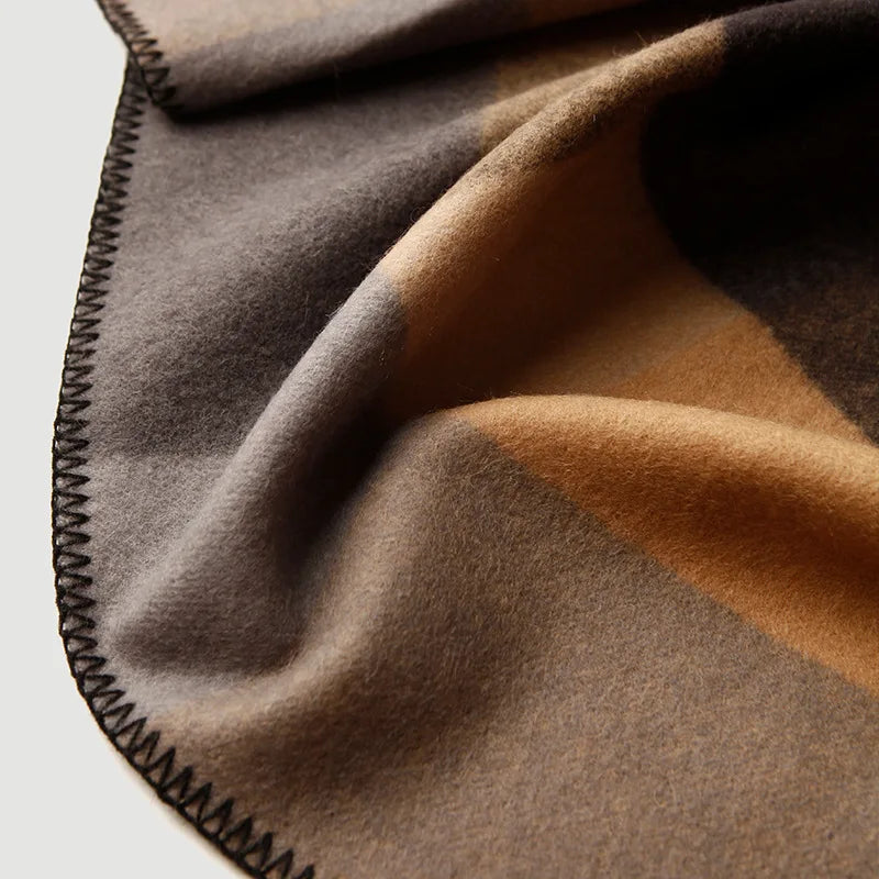 Striped Jacquard Wool Throw Blanket, Brown Blanket for Sofa, Bed and Reading Chair