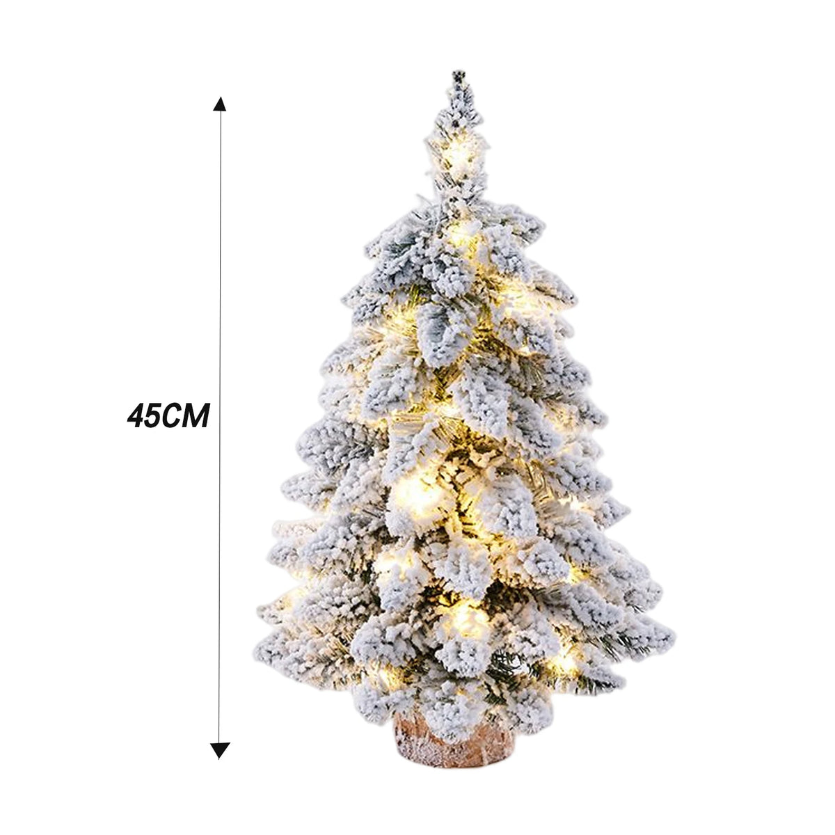 Snow Flocked Tabletop Christmas Tree with LED Lights, Mini Holiday Tree for Desk, Shelf and Windowsill