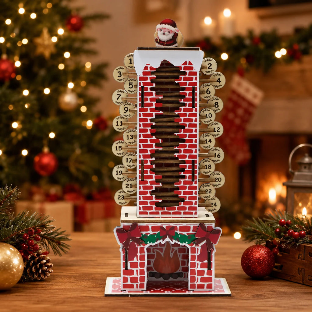 Wooden advent calendar with Santa chimney