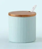 Pastel Ceramic Seasoning Jars, Macaron-Color Salt and Spice Containers with Lids, White, Grey, Mint or Pink