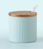 Pastel Ceramic Seasoning Jars, Macaron-Color Salt and Spice Containers with Lids, White, Grey, Mint or Pink