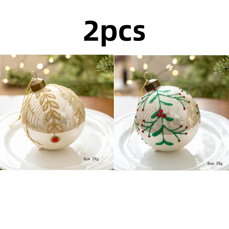 Gold Christmas Balls Set of 2, 8 cm Retro Christmas Tree Ornaments, Three Designs