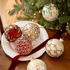 Gold Christmas Balls Set of 2, 8 cm Retro Christmas Tree Ornaments, Three Designs