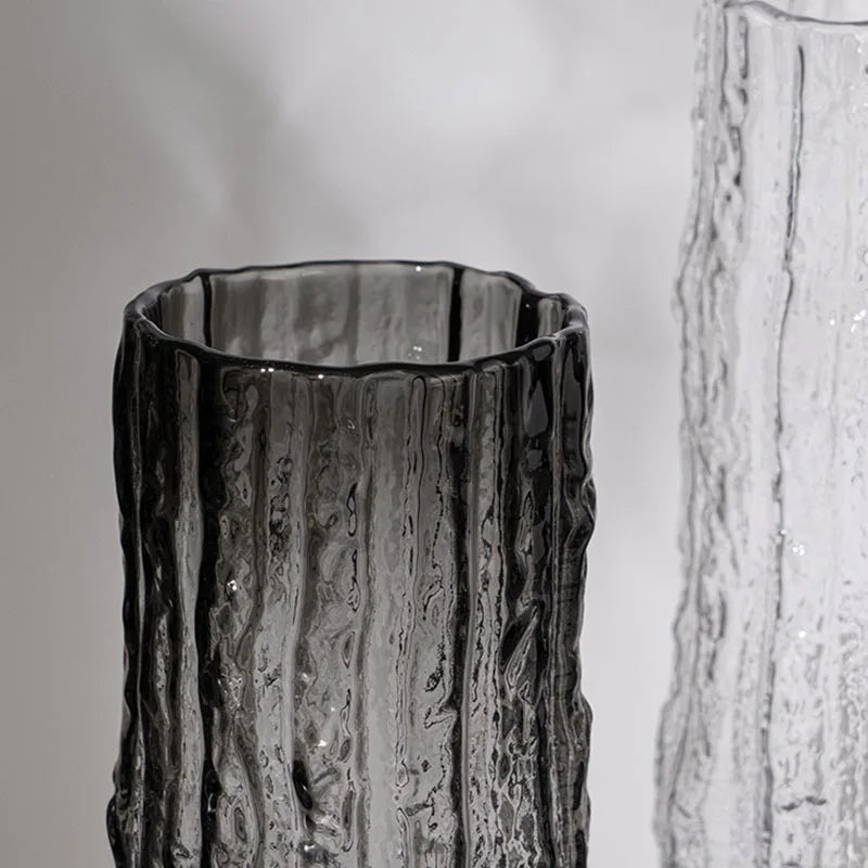 Glacier Glass Vase, Textured Flower Vase for Roses and Fresh Bouquets, Clear or Black