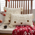 Tufted Christmas Tree Pillow Cover with Tassels, Holiday Throw Pillow Case for Sofa and Bed, Cream, Green or Red, Square or Lumbar