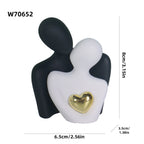 Hugging Couple Figurine, Abstract Ceramic-Look Sculpture for Shelf and Bedroom, White and Black, Black and White or Black