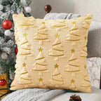 Plush Christmas Tree Pillow Cover with Gold Stars, Holiday Throw Pillow Case for Sofa and Armchair, Beige or Red