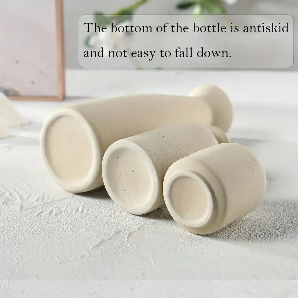Boho Ceramic Vase Set of 3, Farmhouse Vases for Shelf, Mantel and Dining Table, Beige or White