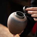 Coarse Pottery Tea Canister with Lid, Ceramic Jar for Loose Tea, Coffee and Spices, 700 ml, Round or Ribbed