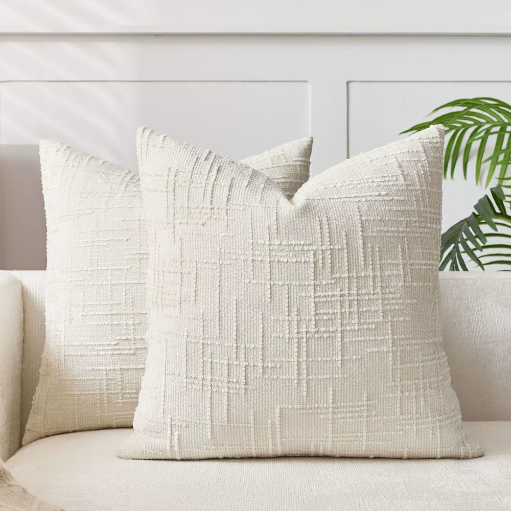 Textured Woven Pillow Covers Set of 2, Neutral Farmhouse Throw Pillow Cases for Sofa and Bed, 45 x 45 cm, Beige, Camel, Dark Green or Brick Red