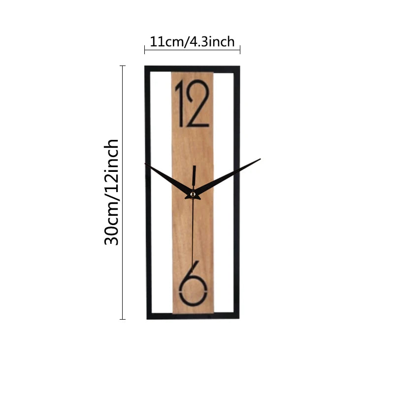 Rectangular Wood Grain Wall Clock, Silent Minimalist Clock for Living Room and Office