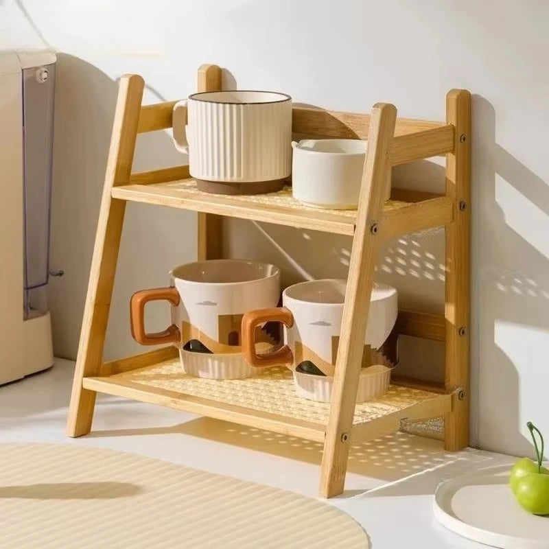 2-Tier Bamboo Countertop Shelf with Woven Shelves, product photo 5