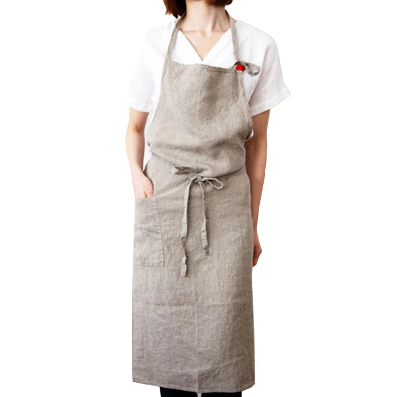 Japanese-Style Linen Cotton Apron, Simple Kitchen and Studio Apron for Cooking, Baking and Crafts, Beige, Charcoal, Black or Olive Green