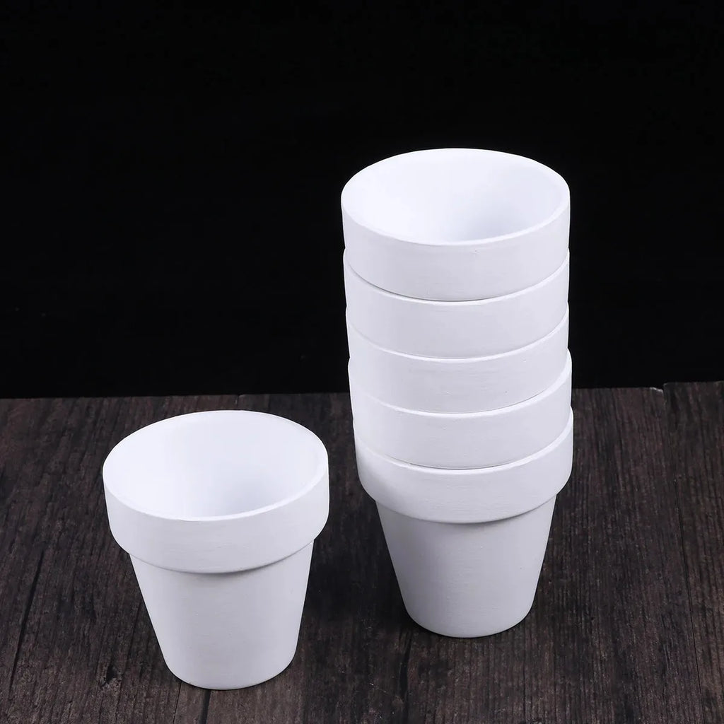 White Terracotta Pots Set of 6, 8 cm Small Planters with Drainage Holes for Succulents and Herbs